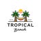 Tropical beach coconut tree with hammock sleep vector illustration icon logo design