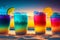 Tropical beach with colorful drinks in frozen glass
