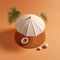 Tropical beach concept made of coconut fruit and sun umbrella