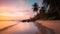 A tropical beach with crystal - clear water, palm trees swaying in the breeze, and a colorful sunset in the background, Generative