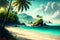 Tropical beach, digital illustration painting, majestic landscape background