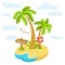 Tropical beach flat cartoon island palm sea vector