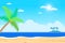 Tropical Beach island vector .Islands shore with palm tree.Beautiful seascape with sunshine.Summer season holiday