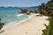Tropical beach on La Dique, Seychelles Islands