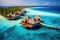 tropical beach in Maldives with few palm trees and blue lagoon, Perfect aerial landscape, luxury tropical resort or hotel with