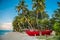 Tropical beach in Maldives.Tropical Paradise at Maldives with palms