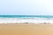 Tropical beach Natural background for summer vacation. Panorama Photo Turquoise ocean water and blue sky with clouds in sunny day.