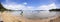 Tropical beach panorama with LongTail boats in the sea blue sky and white clouds in summer season