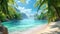 Tropical Beach Paradise Realism. A hyperrealistic tropical beach paradise with crystal clear waters and lush palms