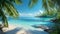 Tropical Beach Paradise Realism. A hyperrealistic tropical beach paradise with crystal clear waters and lush palms