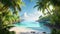Tropical Beach Paradise Realism. A hyperrealistic tropical beach paradise with crystal clear waters and lush palms