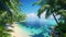 Tropical Beach Paradise Realism. A hyperrealistic tropical beach paradise with crystal clear waters and lush palms