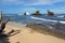 Tropical beach with rocky islets