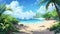 Tropical Beach Scene in Vibrant Cartoon Style