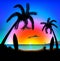 Tropical beach at sunset Surfing Illustration