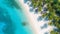 Tropical beach with white sand and sea blue water, aerial top view, generative AI