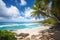 tropical beachscape with palm trees and ocean in the background