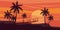Tropical beautiful sunset, landscape, palms, sea, vector, cartoon style, illustration isolated