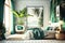 Tropical bedroom with plants and painting. Exotic bedroom. Real estate. Renovation company. Home enhancement. Real estate agent. H
