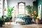 Tropical bedroom with plants and painting. Exotic bedroom. Real estate. Renovation company. Home enhancement. Real estate agent. H
