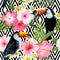 Tropical Birds and Flowers. Geometric Background