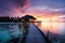 Tropical bliss Maldives sunset, serene seascape, luxury resort, vacation banner