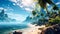 Tropical bliss on a paradise islands palm fringed beach.