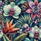 Tropical Bliss: Seamless Pattern of Blue, Pink, and Green Floral Extravaganza, generative ai