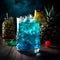 Tropical Blue Hawaiian Cocktail Made With Rum, Blue Curacao, coconut cream. AI generated