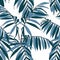 Tropical blue palm leaves, jungle leaves seamless floral pattern