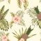 Tropical botanical seamless pattern exotic design beige background