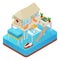 Tropical Bungalow with Jet Ski. Beach Real Estate. Isometric flat 3d illustration