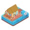 Tropical Bungalow Villa Suit. Beach Real Estate. Isometric flat 3d illustration