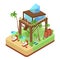 Tropical Bungalow Villa Suit with Palm Trees. Beach Real Estate. Isometric flat 3d illustration