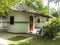 Tropical bungalows with thatch roofs