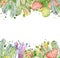 Tropical cactus arrangements, borders, frames watercolor cacti print