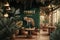 tropical cafe in nature of jungle interior design with fur decoration