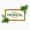 Tropical card design with - palm leaves, jungle leaf, exotic plants and border frame. Graphic for poster, banner, background.