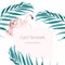 Tropical card pink flamingo rose hip palm leaves