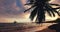 Tropical caribbean palm trees island at sunrise. Vibrant ocean sunset on exotic inspiring coastal landscape of beach shore and sea
