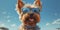 Tropical Charm. Adorable Biewer Terrier Dog in Sunglasses Enjoys the Beach. Generative AI
