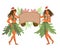 Tropical Christmas Card with Hawaiian dancers and banner, flat  isolated