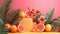 Tropical Citrus Composition on Pink Background