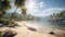 Tropical climate, sand, palm tree, coastline, blue water, outdoors generated by AI