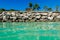 Tropical coastline above near surface of sea water