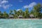 Tropical coastline bungalows and coconut trees Polynesia