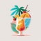 Tropical cocktail with fruits AI generative illustration