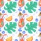 Tropical cocktail seamless pattern. Hand drawn exotic cold alcoholic beverages, minimal style bar drinks decoration, doodle trendy