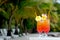 Tropical cocktails served outdoor in Aitutaki Lagoon Cook Island