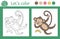 Tropical coloring page for children. Vector monkey illustration. Cute funny animal character outline. Jungle summer color book for